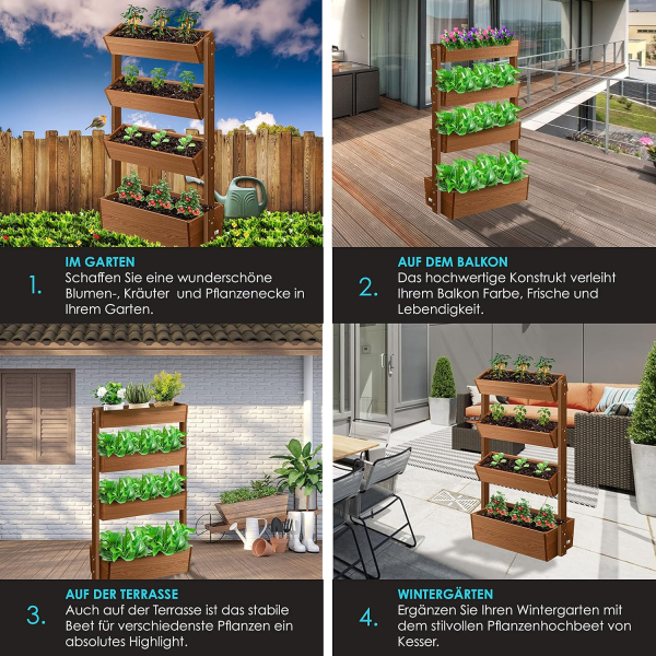 Hochbeet mit 4 Etagen Premium Blumenkasten – Bild 3