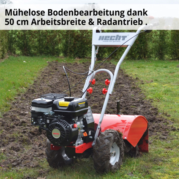 HECHT Gartenfräse Benzin 50 cm Arbeitsbreite 6 PS Acker Boden Motor Fräse Hacke – Bild 2